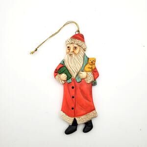 Vtg European Santa Holding Dog Christmas Hanging Ornament 9" Holiday